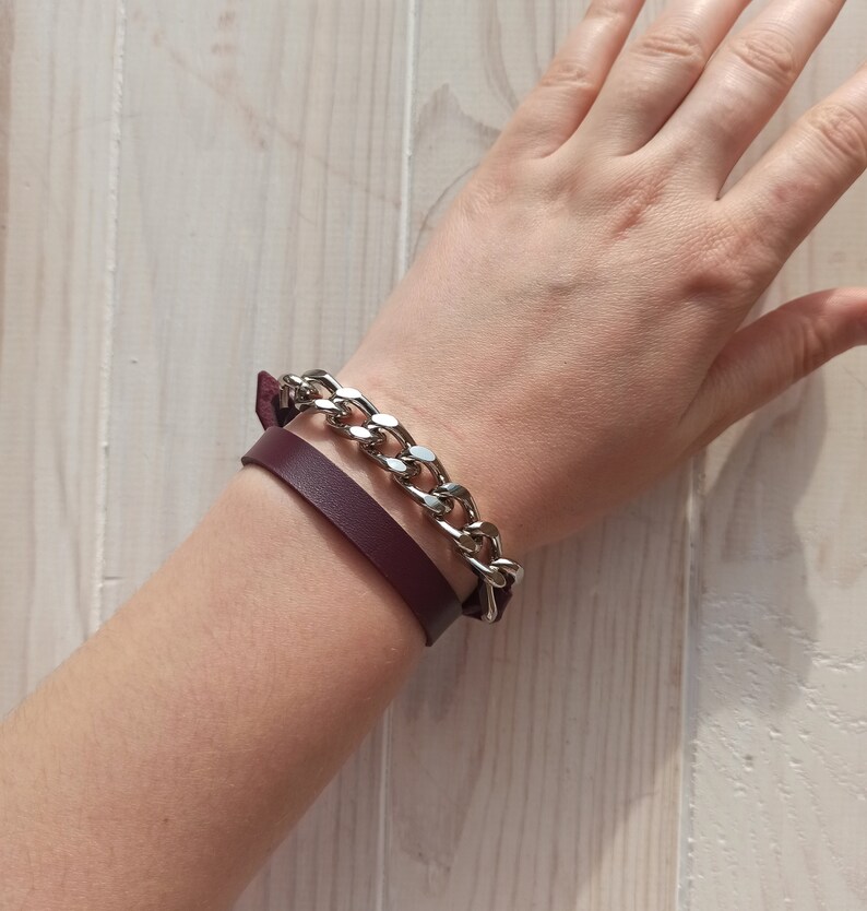 Gift ideas Bracelet with chain Genuine leather bracelet