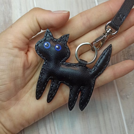 Leather Bag Charm, Black Cat Bag Charm - Etsy