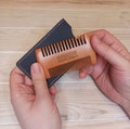 Personalized wooden beard comb with leather case, Hair comb for men, Ukraine shops