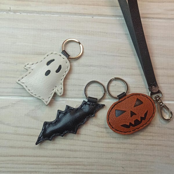 Halloween leather bag charm, Ghost, pumpkin, bat bag charms