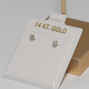 14K Solid Gold Runde Stanzen Zirkonia Ohrstecker 3 mm