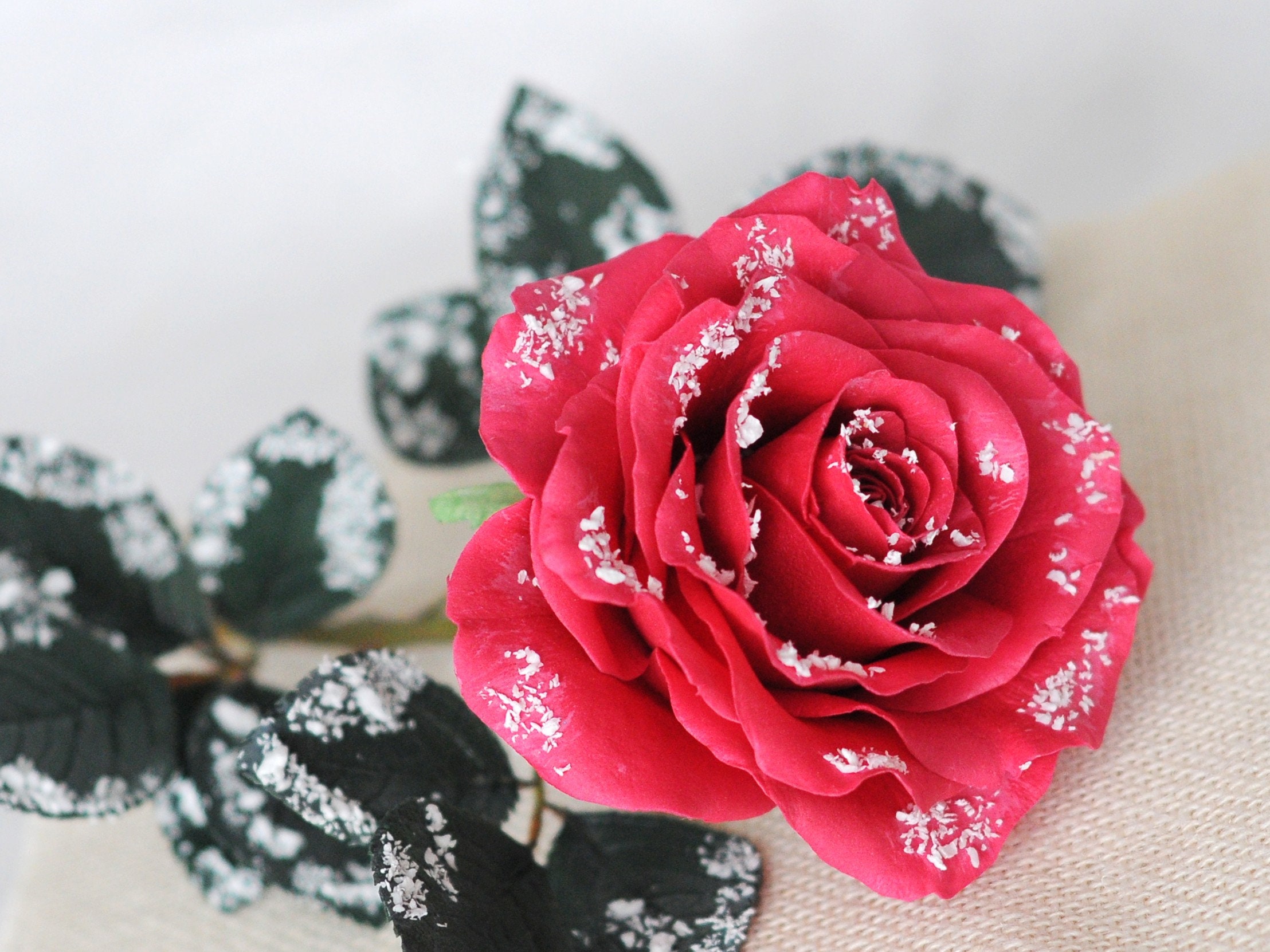 Handcrafted red Rose flower. Fake flowers Rose. Real touch Etsy