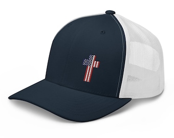 USA Flag, Christian Cross, Embroidered Patch, Trucker Cap, Baseball Cap