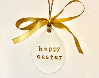 Personalized Clay Easter Egg Decoration: Gold Accent Gift Tag