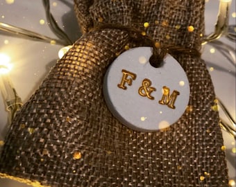 Hochzeit Gastgeschenk Taschen Ton Anhänger personalisierte gold Hessische Taschen