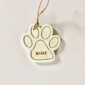 Decoração de Natal de Cachorro - Bugiganga de Osso - Estampas de Patas de Argila Branca - Osso de Cachorro - Fio de Juta