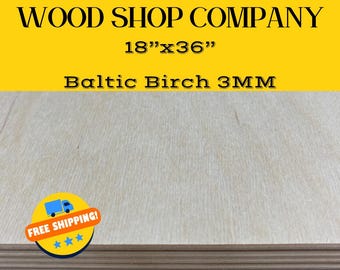 3mm Baltic Birch Plywood: 18x36, Laser wood, CNC, Woodworking. 18pc
