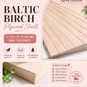 3mm Baltic Birch Plywood Sheets (1/8"): Laser Wood, CNC, Glowforge (11.75x19.75) afbeelding 2