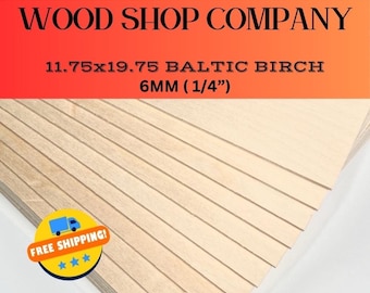 Baltic Birch Plywood Sheets 1/4” (6mm ) 11.75"x19" - Laser & Scroll Saw Ready Glowforge size