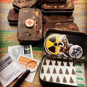 Post-apocalyptic Wasteland Fallout First-Aid Keepsake Tins, Wasteland + Safety Third!