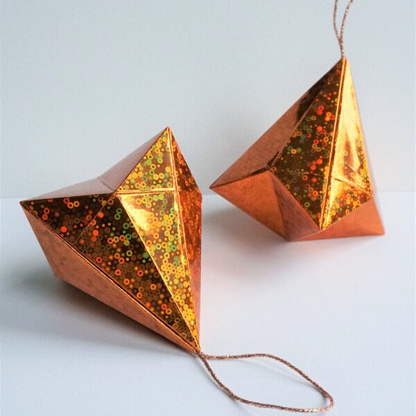 Origami Drop Diamond Ornaments | Large Holographic Paper Ornaments Set of x2 | Christmas Tree & Party Decorative Diamonds