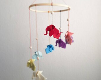 Origami Mobiele 8 Olifanten in Pastelkleuren | Home Decor | Baby Mobiel
