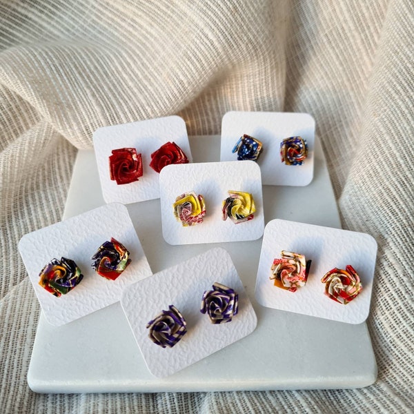 Origami Rose Stud Earrings | Paper Flower Earrings | Floral Mini Studs | Gift for Her