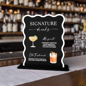 Acrylic Signature Drinks Sign | Custom Wedding Bar Menu | Cocktail Menu Sign | Acrylic Drink Sign for Weddings & Events
