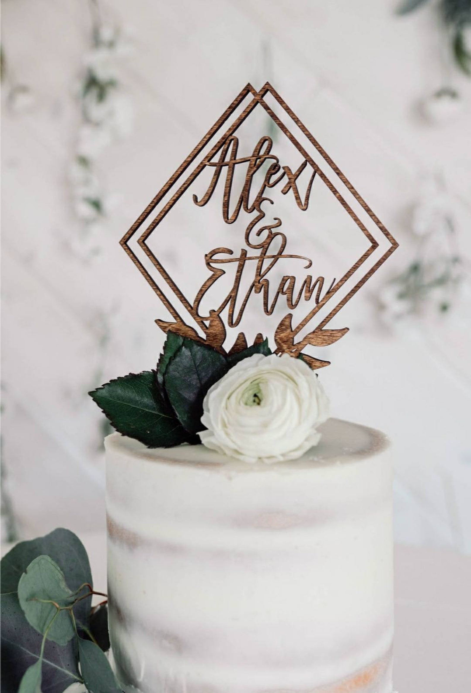 Wedding Cake Topper Diamond Shaped Personalized With the Etsy