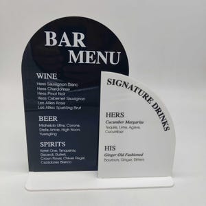 Letrero de barra libre de acrílico (juego de 2 piezas) / Menú de bar para bodas / Menú de bar de acrílico personalizado / Letreros para mesas de bodas / Bebidas de autor