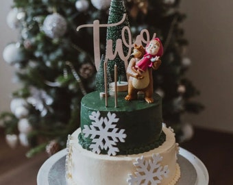 Adorno para tarta de cumpleaños número dos, tipografía cursiva, dorado o plateado