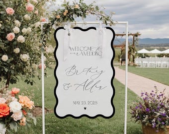 Cute Welcome Wedding Sign, Wavy Welcome Sign, Bridal Welcome Sign, Wavy Ceremony Welcome Sign, Modern Wedding Sign, Welcome Engagement Sign