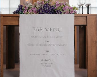 Elegant Wedding Bar Menu Sign, Custom Linen Fabric, Classic Wedding Style, Special Day Decor, Linen Sign, Textile Wedding Welcome