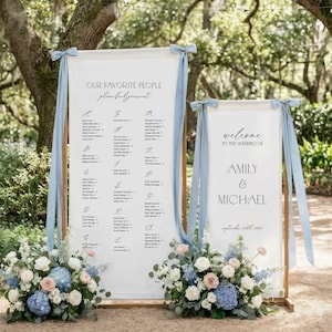 Fabric Wedding Seating Chart & Welcome Sign | Elegant Linen Wedding Sign Set