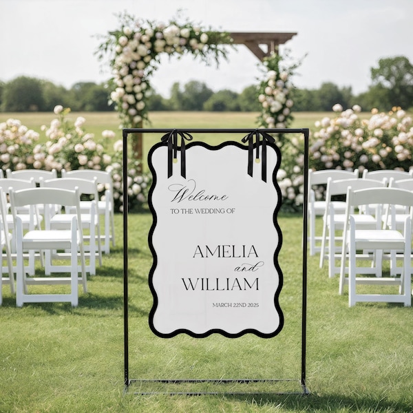 Wavy Wedding Welcome Sign, Modern Welcome Sign, Bridal Welcome Sign, Ceremony Entrance Sign, Minimal Wedding Decor