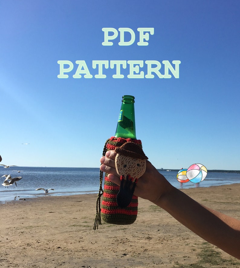 Beer bottle koozie PDF crochet pattern Freddy Krueger can Etsy