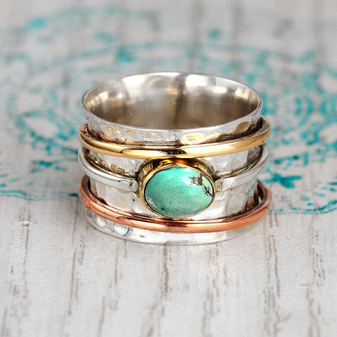 Turquoise Gemstone Spinner Ring for Womensterling Silver Etsy Denmark