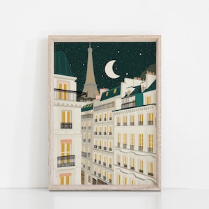 Paris Midnight Print / Eiffel Tower Print / Haussmann Architecture Print / France Print