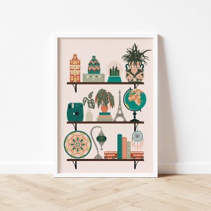 Travel Shelfie Print / Bookshelf Print / Bookcase Print / Shelves Print / Interior Print / Travel Lover Print