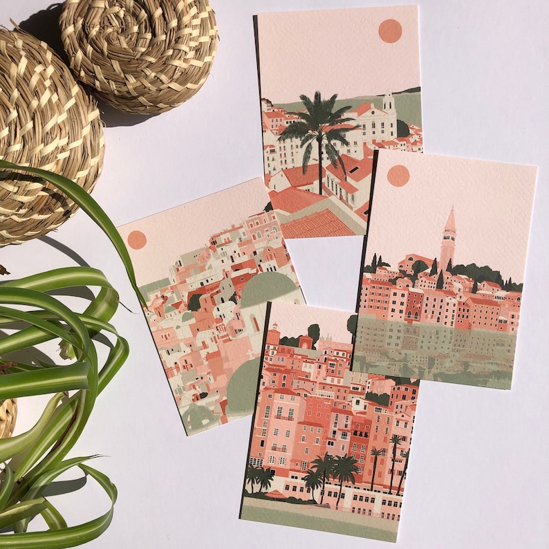 A6 European Print Collection 4 x European Cities Print Selection of European Towns Art Work