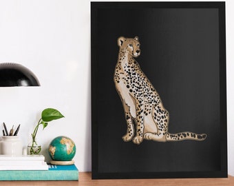 Cheetah-poster, Cheetah-muurkunst, canvas houten zwart-wit lijst, cadeau, ingelijste geschenken