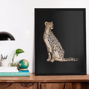 Cheetah Poster, Cheetah Wall Art, Canvas Wooden Black White Frame, Gift, Framed Gifts