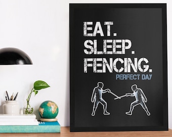 Fencing Poster, Fencing Wall Art, Canvas Wooden Black White Frame, Gift, Framed Gifts