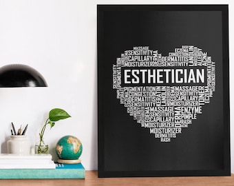 Hartposter schoonheidsspecialiste, kunst aan de muur esthetiek, canvas houten zwart-wit lijst, cadeau, ingelijste geschenken