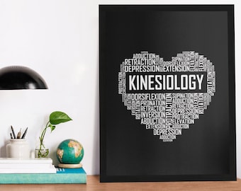 Hartposter kinesiologie, kunst aan de muur kinesiologie, canvas houten zwart-wit lijst, cadeau, ingelijste geschenken