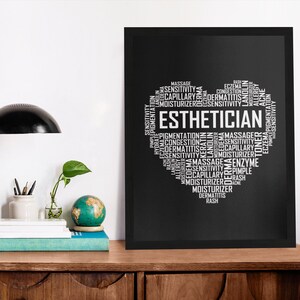 Esthetician Heart Poster, Esthetics Wall Art, Canvas Wooden Black White Frame, Gift, Framed Gifts
