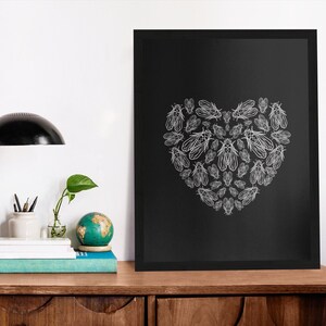 Cicadas Heart Poster, Cicadas Wall Art, Canvas Wooden Black White Frame, Gift, Framed Gifts