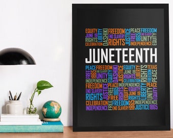 Juneteenth Words Poster, Juneteenth Wall Art, Canvas Wooden Black White Frame, Gift, Framed Gifts