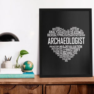 Pôster de coração de arqueólogo, arte de parede de arqueólogo, moldura de madeira em tela preta e branca, presente, presentes emoldurados, presente de arqueólogo de arqueologia