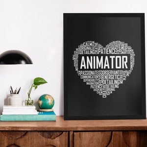 Animator Herz Poster, Animator Wandkunst, Leinwand Holzrahmen Schwarz Weiß, Geschenk, Geschenke gerahmt