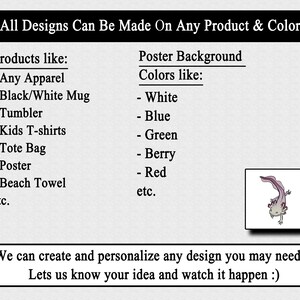 K&ouml;nnte beinhalten: Eine Anzeige f&uuml;r einen Grafikdesign-Service, der kundenspezifische Designs f&uuml;r verschiedene Produkte anbietet, darunter Kleidung, Tassen, Becher, Einkaufstaschen und Poster. Die Anzeige listet die verf&uuml;gbaren Farben auf, darunter Wei&szlig;, Blau, Gr&uuml;n, Beere und Rot. Die Anzeige zeigt eine Illustration eines Axolotls.
