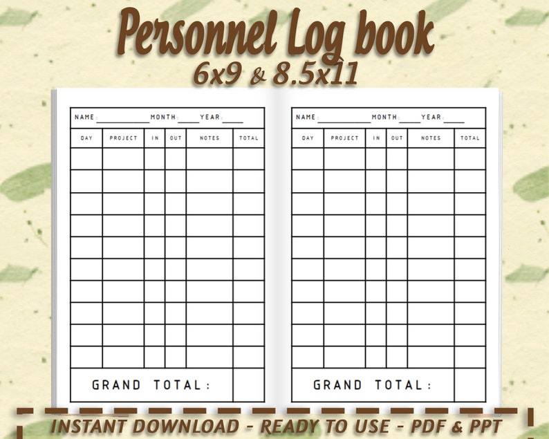 Personnel Logbook Interior | 120 Pages, Editable (PPT & PDF) - Etsy