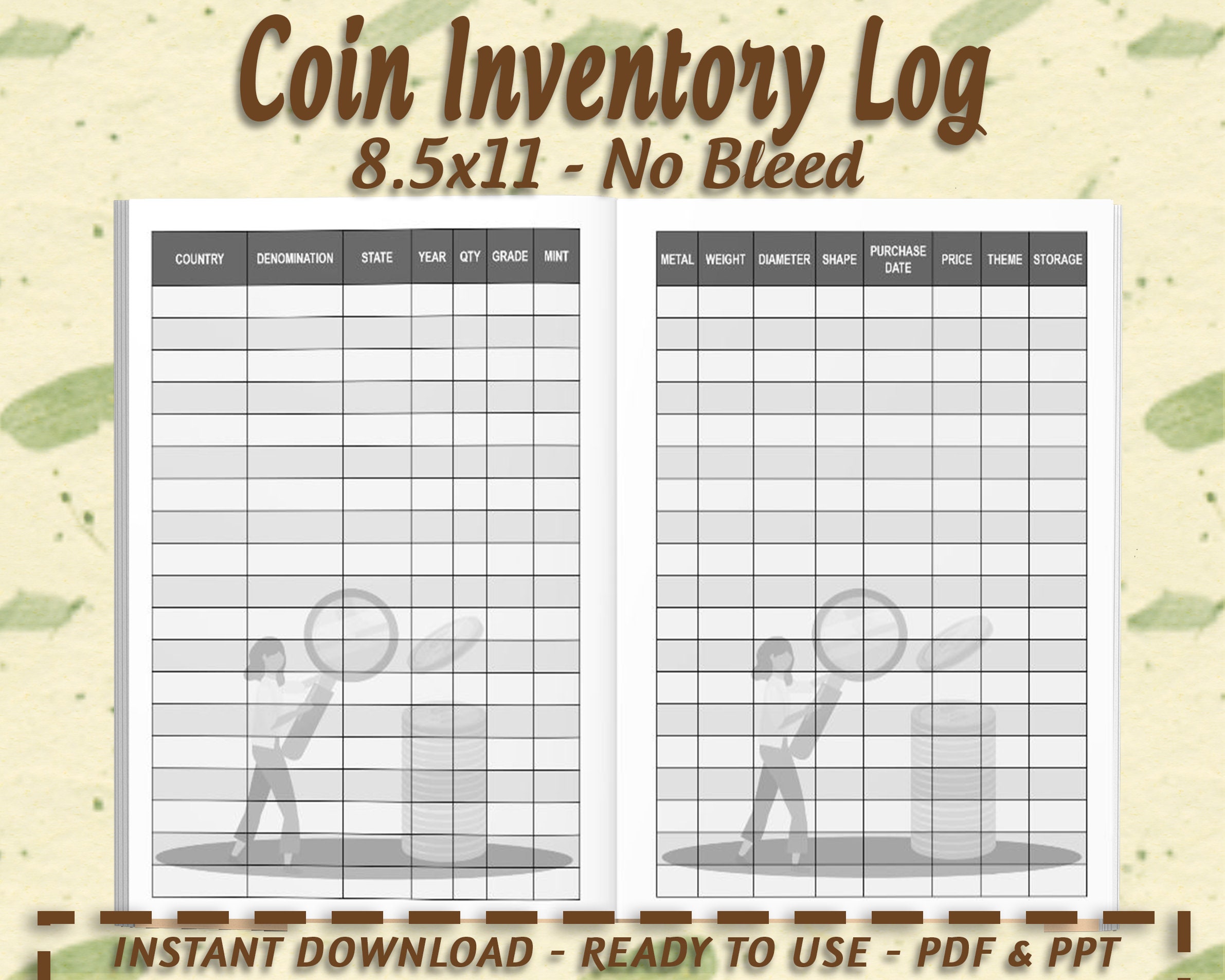 Coin Inventory Log Interior 121 Pages No Bleed 8.5 x 11 Trim Size