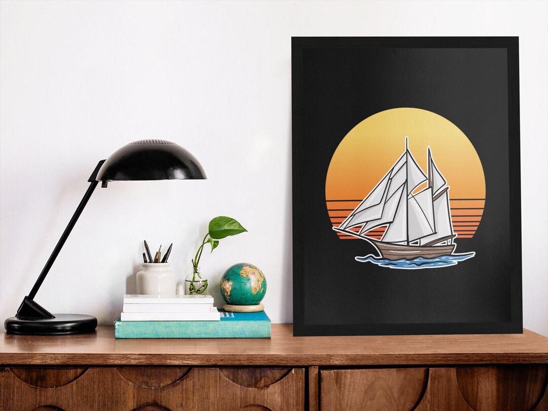 Boat Sun Poster, Boat Wall Art, Canvas Wooden Black White Frame, Gift ...