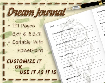 Dream Journal Interior 121 Pages Bleed | 6&quot; x 9&quot;  & 8.5&quot; x 11&quot; Trim Size | Editable PPTs and PDFs | Commercial License | Ready To Use