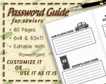 Password Guide Interior 80 Pages Bleed | 6&quot; x 9&quot;  & 8.5&quot; x 11&quot; Trim Size | Editable PPTs and PDFs | Commercial License | Ready To Use