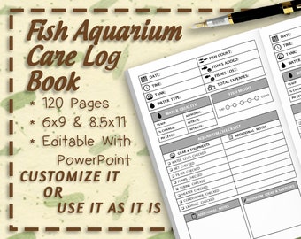 Fish Aquarium Log Interior 120 Pages No Bleed | 6&quot; x 9&quot;  & 8.5&quot; x 11&quot; Trim Size | Editable PPTs and PDFs | Commercial License | Ready To Use