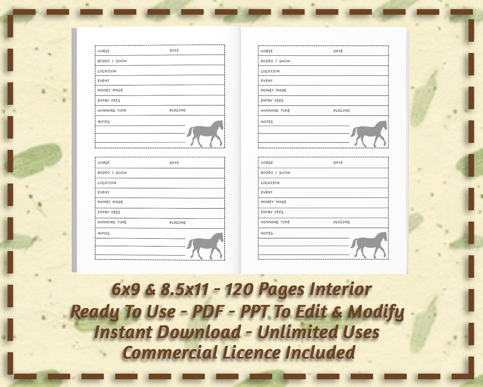 Barrel Racing Log Book Interior | Editable PPT and PDF - Etsy