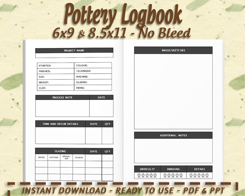 Pottery Project Logbook | 121 Pages, Editable (PDF & PPT) - Etsy