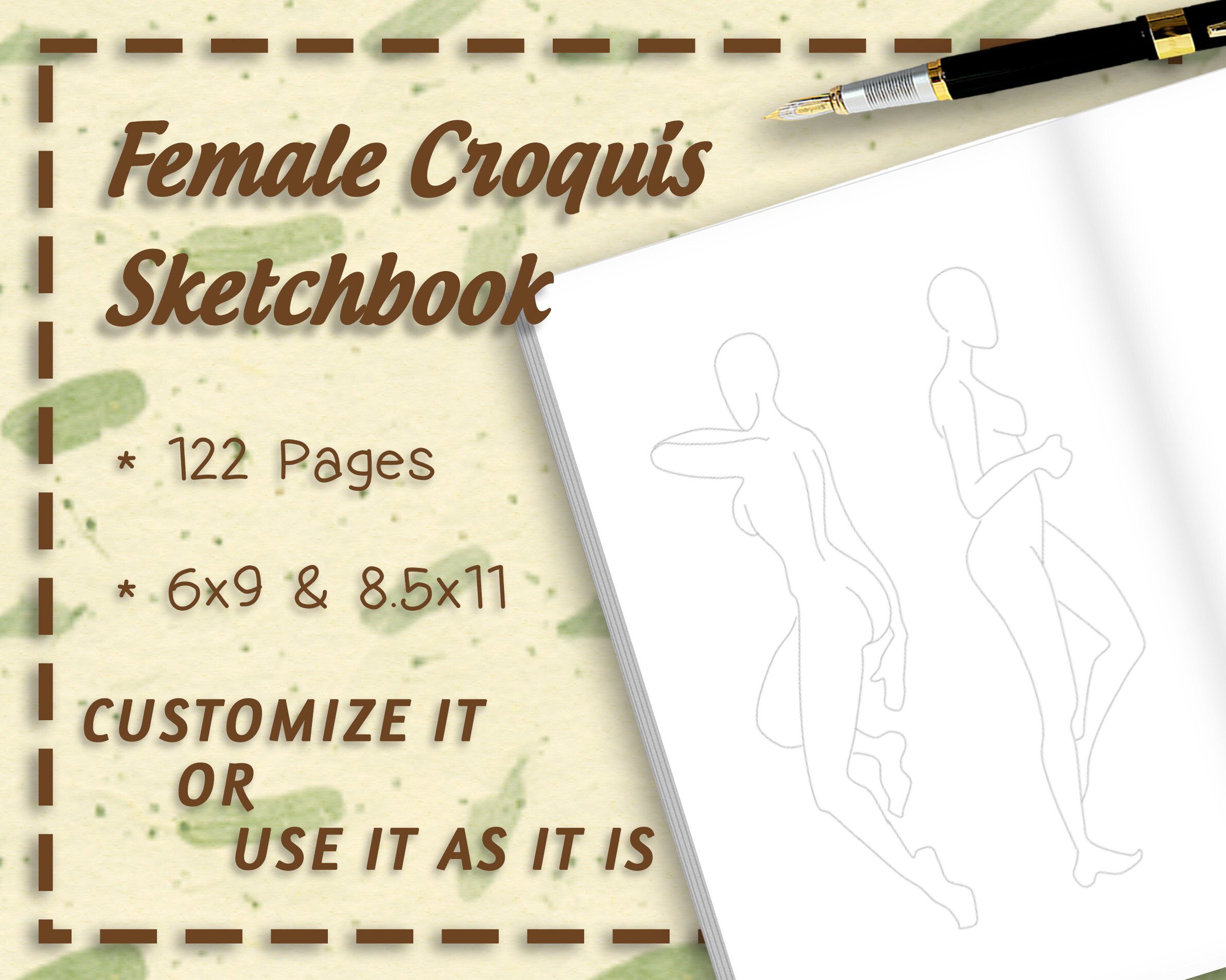 Croquis Sketchbook Interior 122 Pages | 6" x 9"  & 8.5" x 11" Trim Size | Editable PPTs and PDFs | Commercial License | Ready To Use